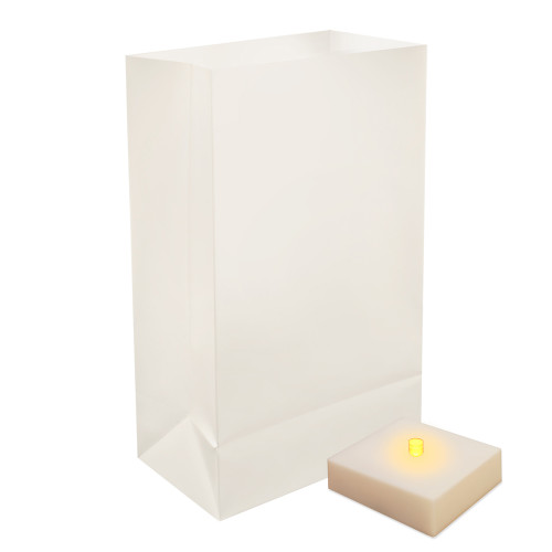 Battery Operated Luminaria Kit with Timer, White - Set of 6
