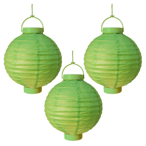 Battery Operated Paper Lanterns, Green - Set of 3