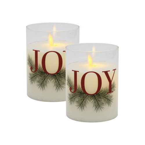 Battery Operated LED Glass Candles with Moving Flame, JOY - Set of 2
