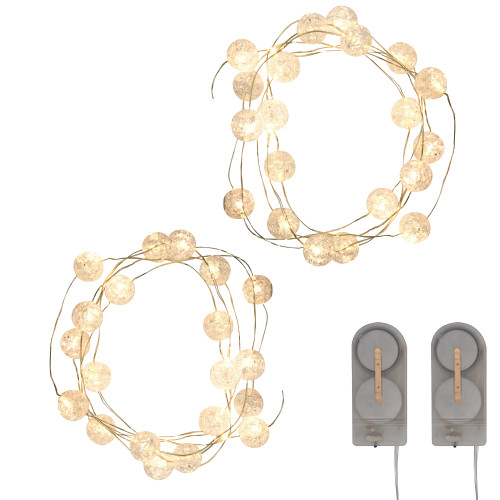 Battery-Operated Mini String Light with Crackle Globes, Warm White - Set of 2