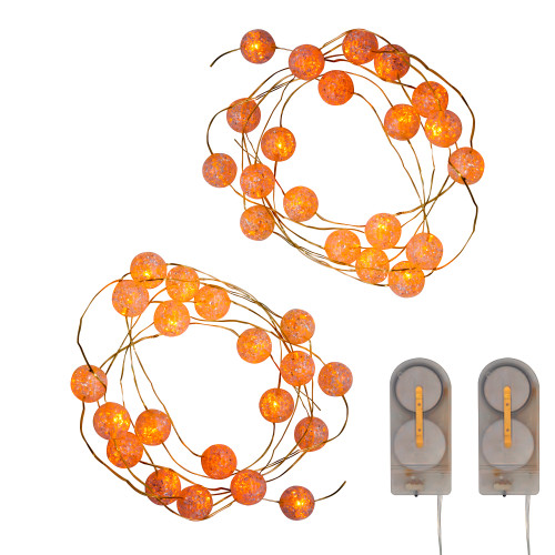 Battery-Operated Mini String Light with Crackle Globes, Orange - Set of 2
