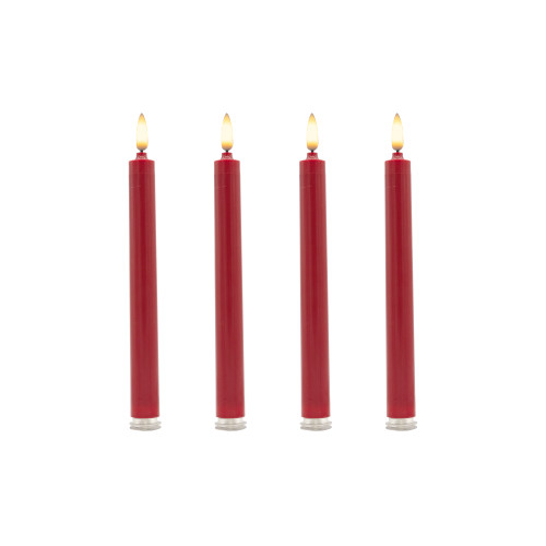 Battery-Operated 3D Wick Flame Taper Candles, Red - Set of 4