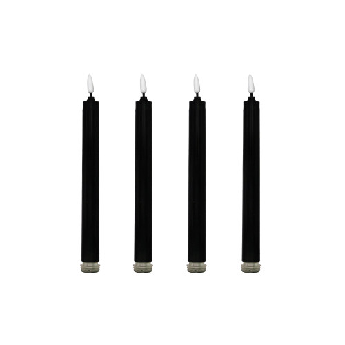 Battery-Operated 3D Wick Flame Taper Candles, Black - Set of 4