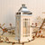 Wooden Lantern with Battery Operated Candle - White with Chrome Roof