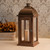 Wooden Lantern with Battery Operated Candle - Brown with Copper Roof