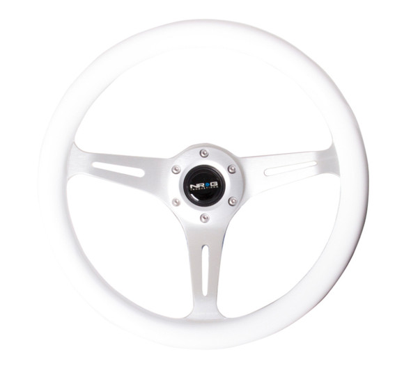 NRG Classic Wood Grain Steering Wheel (350mm) White Grip w/Brushed Alluminum Spokes