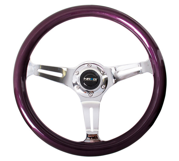NRG Classic Wood Grain Steering Wheel (350mm) Purple Pearl/Flake Paint w/Chrome 3-Spoke Center