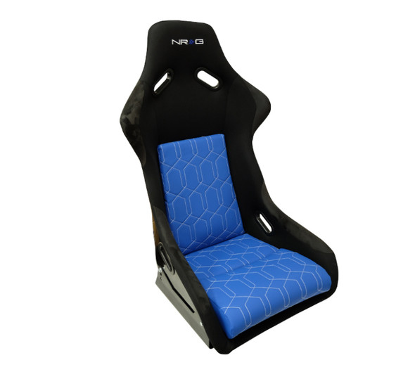 NRG FRP Bucket Seat (Black w/Geometric Pads Blue) - Large
