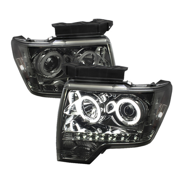 Spyder Ford F150 09-14 Projector Headlights Halogen Model- CCFL Halo LED Smke PRO-YD-FF15009-CCFL-SM