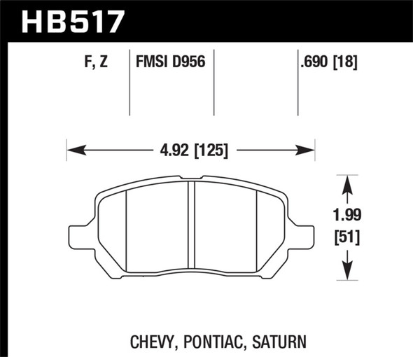 Hawk Pontiac/ Saturn/ Chevrolet HPS Street Front Brake Pads