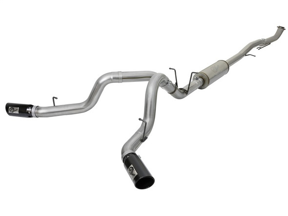 aFe Large Bore-HD 4in Dual SS Down-Pipe Back Exh w/Black Tips 2017 GM Diesel Trucks V8-6.6L (td) L5P