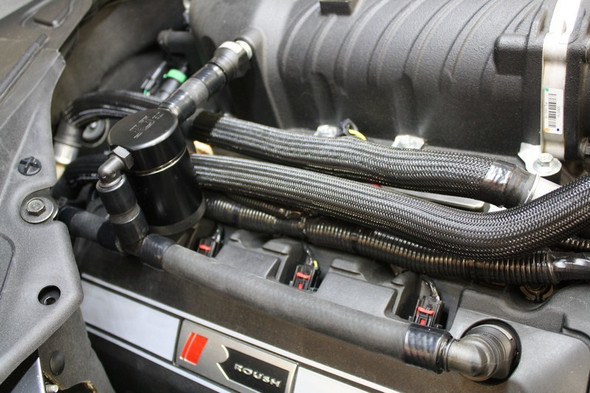 JLT 11-17 Ford Mustang GT (w/Roush/VMP S/C) Passenger Side Oil Separator 3.0 - Black Anodized