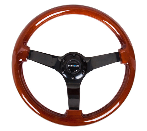 NRG Classic Wood Grain Steering Wheel (350mm / 3in. Deep) Dark Wood & Blk Chrome 3-Spoke Center