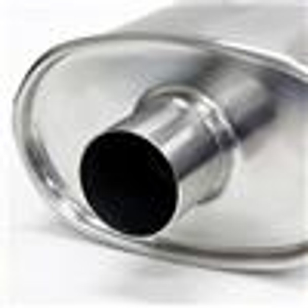 BLOX Racing 3in Stainless Steel SL Sport Muffler w/ Double Wall Slant Cut Tip - Brushed Silver