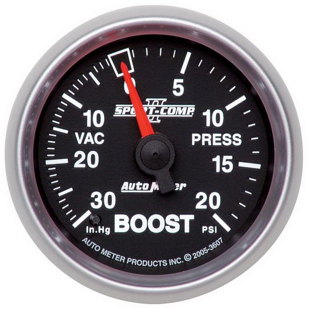 Autometer Sport-Comp II 52mm 30 In Hg/20 psi Mechanical Vacuum/Boost Gauge