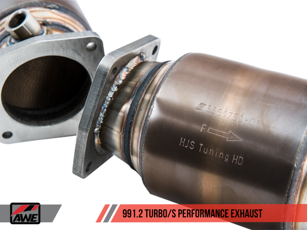 AWE Tuning Porsche 991.1 / 991.2 Turbo Performance Exhaust and High-Flow Cats - Silver RSR Tips