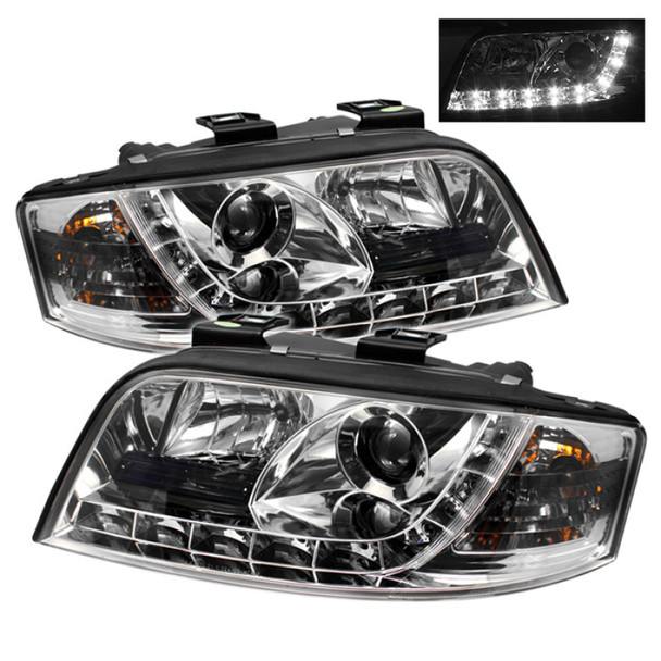 Spyder Audi A6 02-04 Projector Headlights Halogen Model Only - DRL Chrome PRO-YD-ADA601-DRL-C