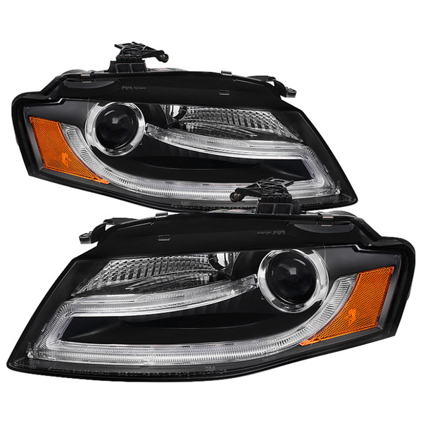Spyder Audi A4 09-12 Projector Headlights Halogen Model Only - DRL LED Black PRO-YD-AA408-DRL-BK
