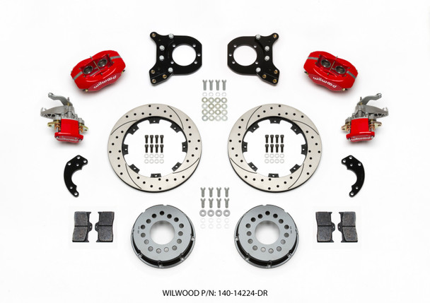 Wilwood Forged Dynalite P/S Rear Kit w/MC4 P-Brake Drill Red Chev 12 Bolt w/Clip Eliminator