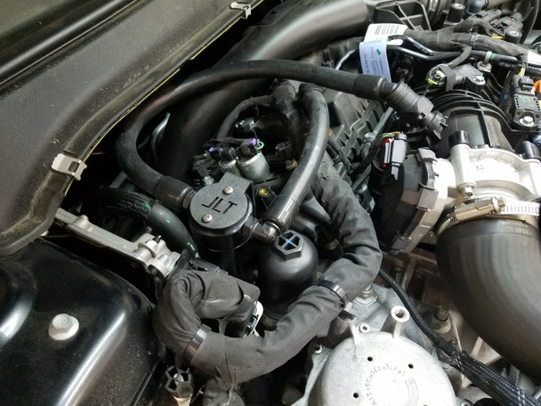 JLT 17-18 Ford Fusion Sport 2.7L Passenger Side Oil Separator 3.0 - Black Anodized