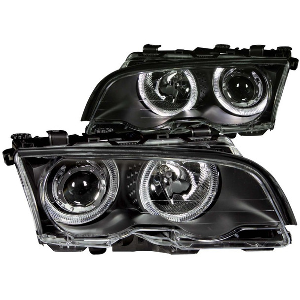 ANZO 1999-2001 BMW 3 Series E46 Projector Headlights w/ Halo Black