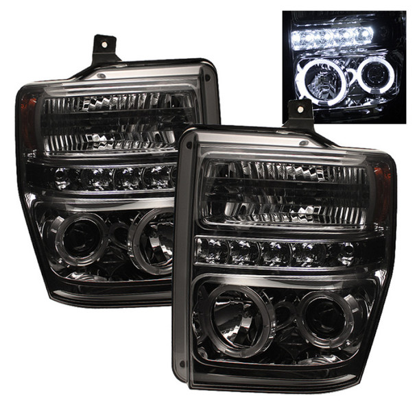 Spyder Ford F250/350/450 Super Duty 08-10 Projector Headlights LED Halo LED Smke PRO-YD-FS08-HL-SMC