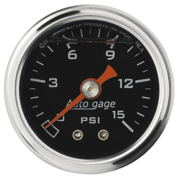 Autometer AutoGage 1.5in Liquid Filled Mechanical 0-15 PSI Fuel Pressure Gauge - Black