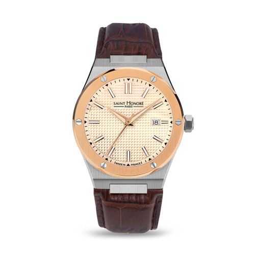 SAINT HONORE NEW HAUSSMAN GENTS TWO TONE ROSE GOLD / STAINLESS STEEL WATCH [H SH NH866025 6BGFIR] 