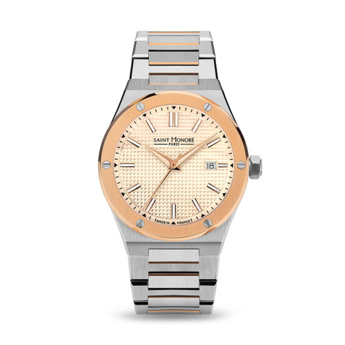 SAINT HONORE NEW HAUSSMAN GENTS TWO TONE ROSE GOLD / STAINLESS STEEL WATCH [H SH NH866125 6BGFIR] 