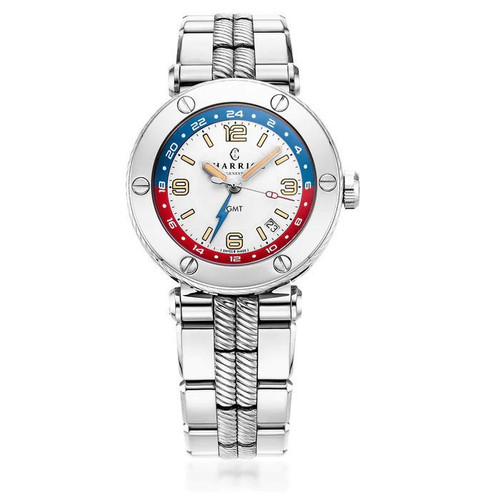 CHARRIOL ST TROPEZ GMT WATCH WHITE AND STEEL [SG41AS 930 A02] 