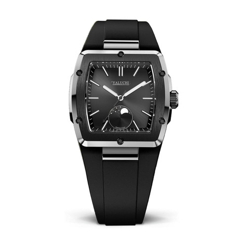 Valuchi Watches VALUCHI [ VT-EXP-GM ] men's wristwatch with a black dial, silver bezel, and black strap.