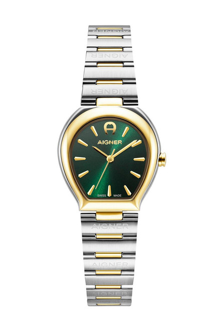 Aigner Watch [AGW.283002], luxury two-tone wristwatch with a green dial and gold accents.