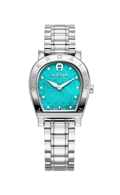 AIGNER Aigner Watch [AGW.268006], stylish silver-tone wristwatch with a turquoise patterned dial and silver bracelet.
