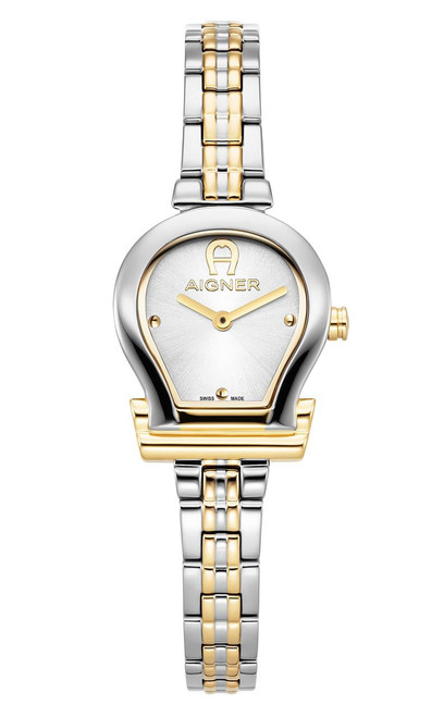 AIGNER Aigner Watch [AGW.258001], stylish two-tone silver and gold women's wristwatch with a unique teardrop-shaped dial and minimalist design.