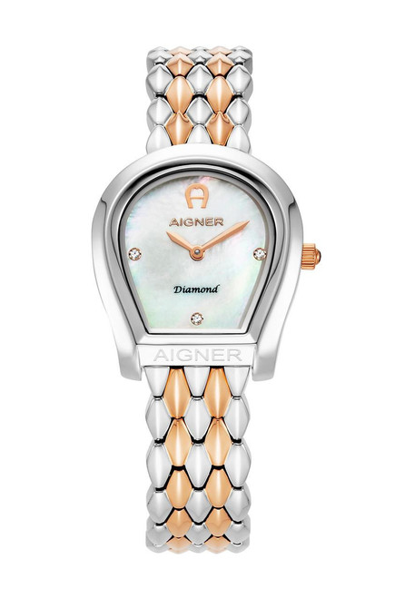 AIGNER Aigner Watch [AGW.231001], luxury watch with a two-tone bracelet and a mother-of-pearl dial featuring diamond accents.