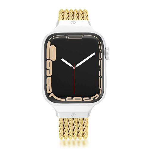 CHARRIOL Celtic Smart Cable 42-45mm for Apple Watch, gold-colored woven cable strap on smartwatch with black digital display.