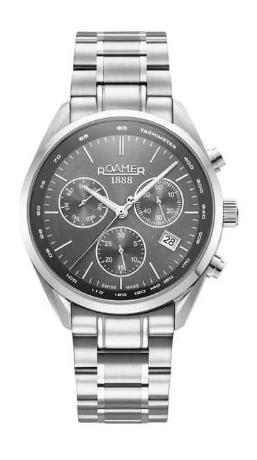 Roamer Watch [993819 41 85 20], stainless steel wristwatch with chronograph features, analog display, tachymeter scale, date window, and multiple sub-dials.