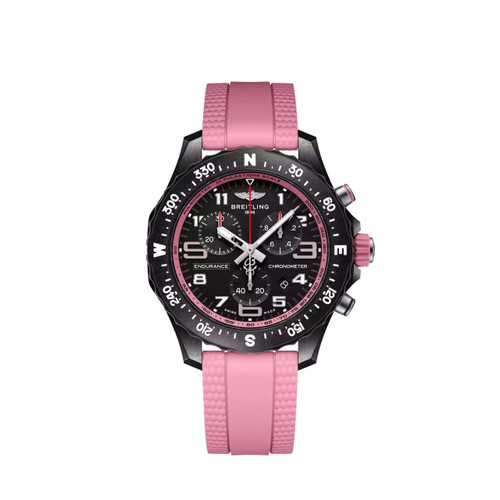 Breitling Professional Endurance Pro 38, a wristwatch with a black dial, pink accents, and a pink strap.
