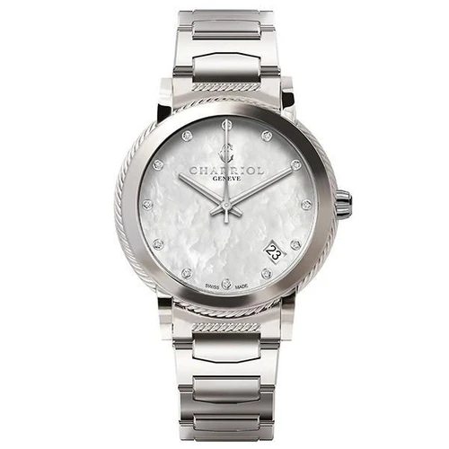 CHARRIOL Charriol Parisii 33 mm wristwatch, silver stainless steel bracelet and round dial with diamond hour markers and date window.