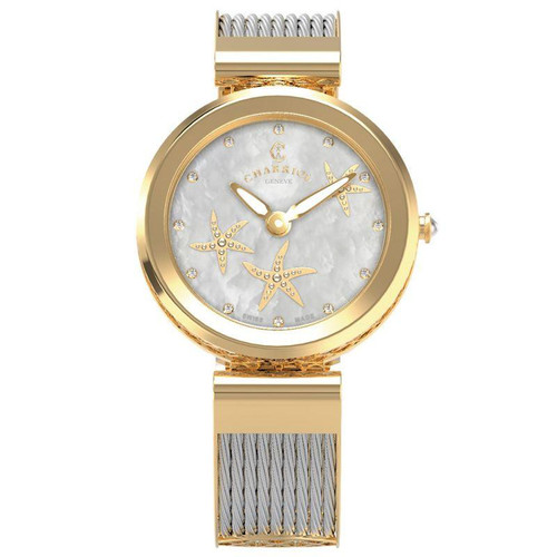 CHARRIOL FOREVER STARFISH 32mm, gold watch with starfish design and mesh strap.