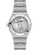 OMEGA Constellation co-axial Master Chronometer 39 mm [13110392002001], close-up of the watch's transparent case back revealing its intricate mechanical movement with visible gears and rotor.
