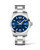 Longines Conquest watch, stainless steel bracelet and case with a blue dial featuring silver hour markers and hands, date display at 3 o'clock, and water resistance up to 300 meters.