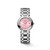 Longines Primaluna, A stylish women's wristwatch with a pink dial, silver stainless steel bracelet, diamond hour markers, date display, and Swiss craftsmanship.