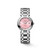 Longines Primaluna watch, pink dial with diamond hour markers, stainless steel bracelet and casing, automatic movement, women's luxury wristwatch.