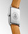 Longines DolceVita watch, stainless steel rectangular case with leather strap and engraved back showing watch details.