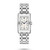 Longines DolceVita watch, silver rectangular dial with black and blue hands, stainless steel bracelet, luxury Swiss watch, model L5.757.4.73.6