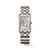 Longines DolceVita watch, luxury rectangular two-tone silver and rose gold wristwatch with Roman numerals and small seconds subdial.