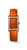 Longines DolceVita watch, rectangular silver case with orange dial and matching orange leather strap.