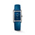 Longines DolceVita, blue dial rectangular watch with blue leather strap.