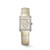 LONGINES MINI DOLCEVITA [L5.200.0.79.2], elegant women's wristwatch with a square face, gold accents, diamond-studded bezel, and a light beige leather strap.
